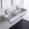 Marble Design Ceramic Wall Mounted Double Sink With Polished Chrome Towel Holder